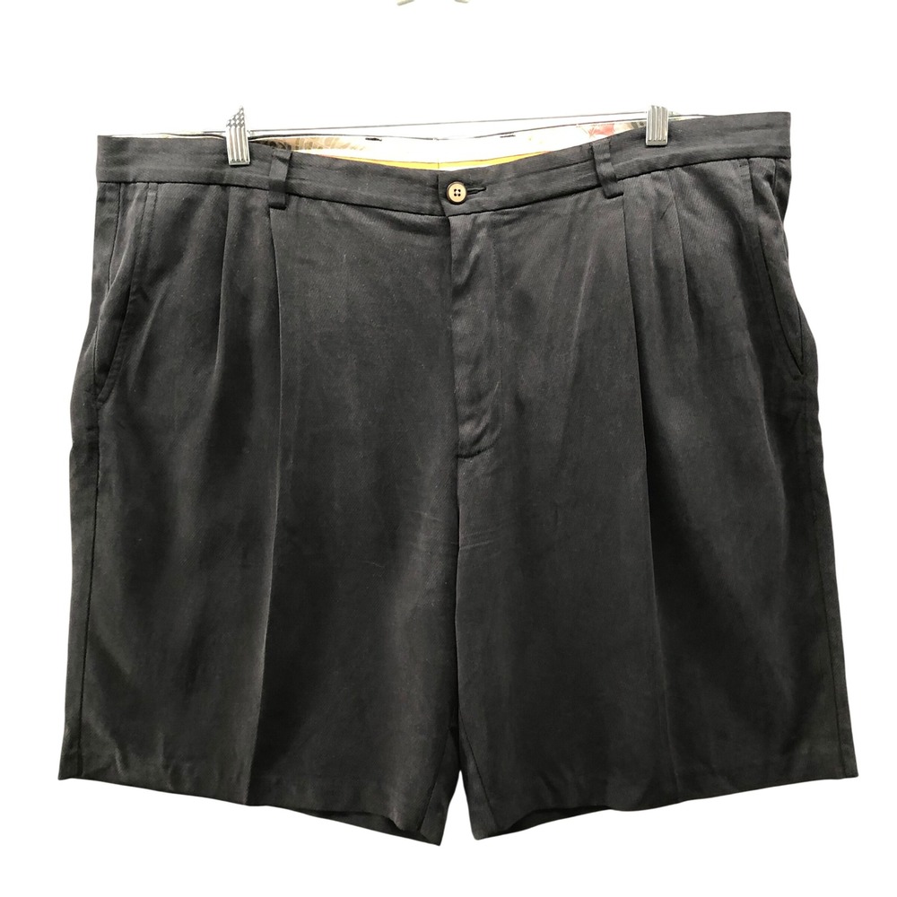 Tommy Bahama Silk Blend Shorts Mens 42 Black Pleated Front Relaxed 9'' Inseam
